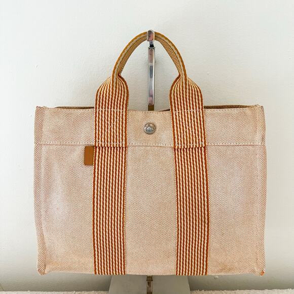 Hermes Peach Canvas Fourre Tout PM Tote Bag - Picture 1 of 11
